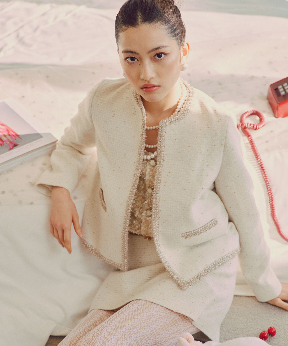 라피네아뜰리에(RAFFINE ATELIER) 클래식 트위드 치마바지 아이보리