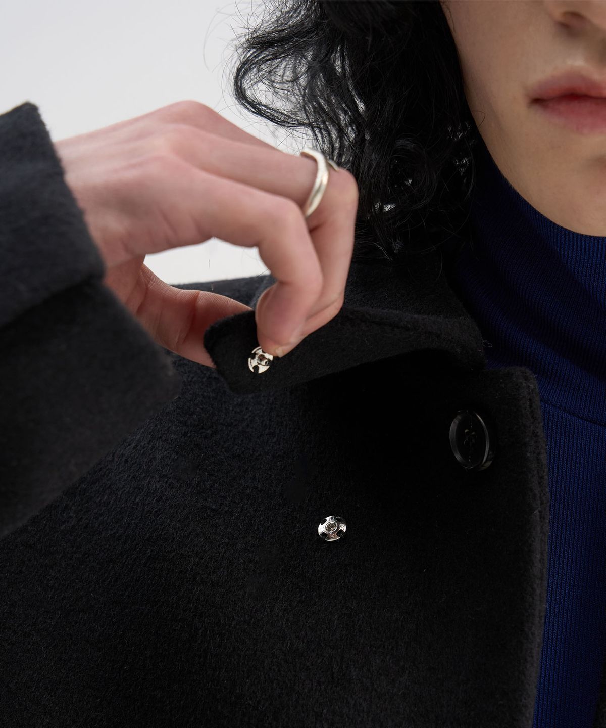 트립르센스(TRIP LE SENS) [F/W]커스텀 울 카라 히든 스냅 블레이저_블랙