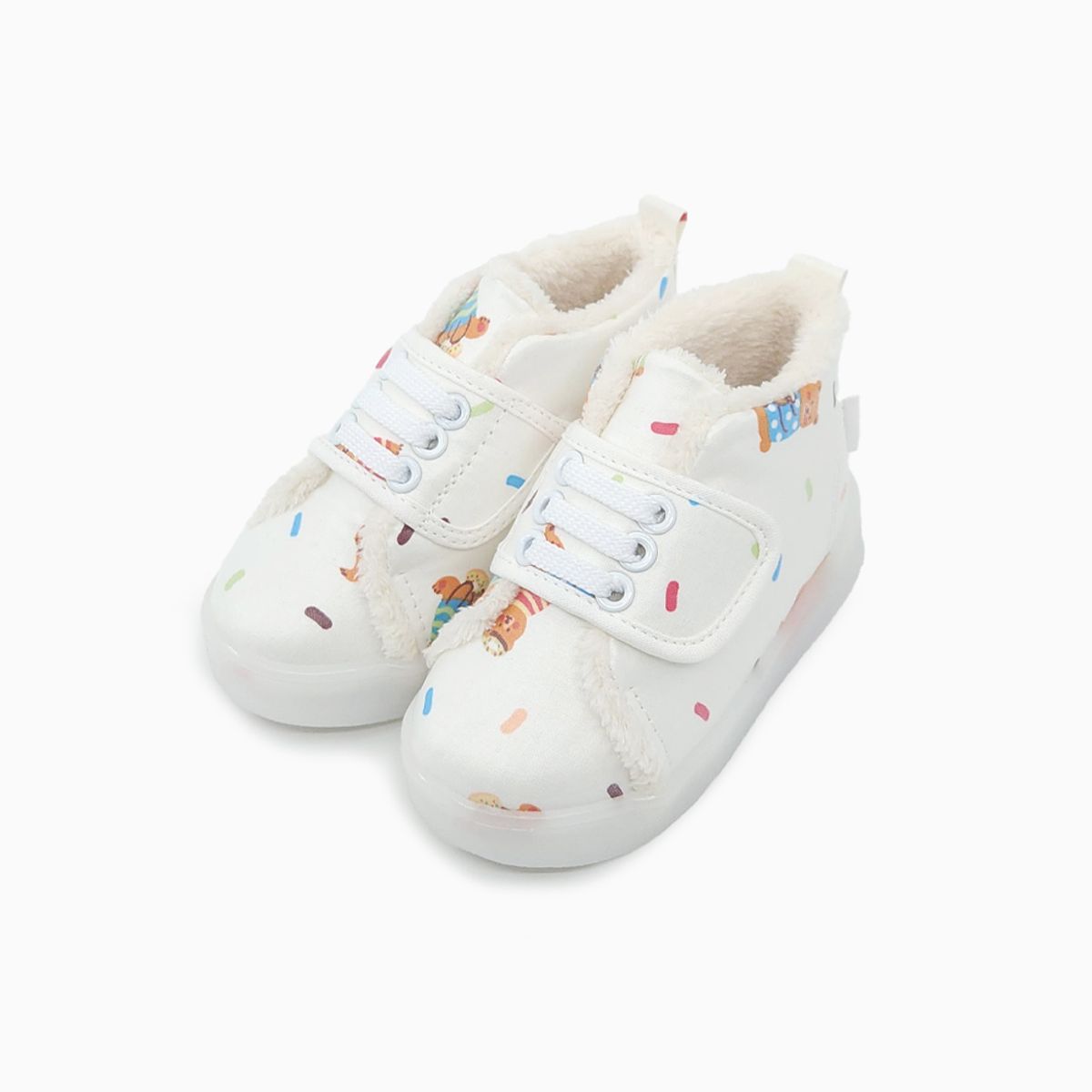 베이비솔(BABYSOLE) 폼폼도넛베어LED털운동화