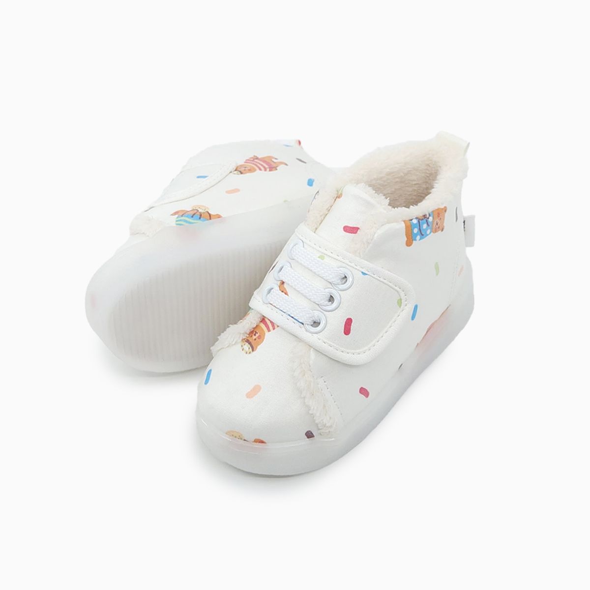베이비솔(BABYSOLE) 폼폼도넛베어LED털운동화