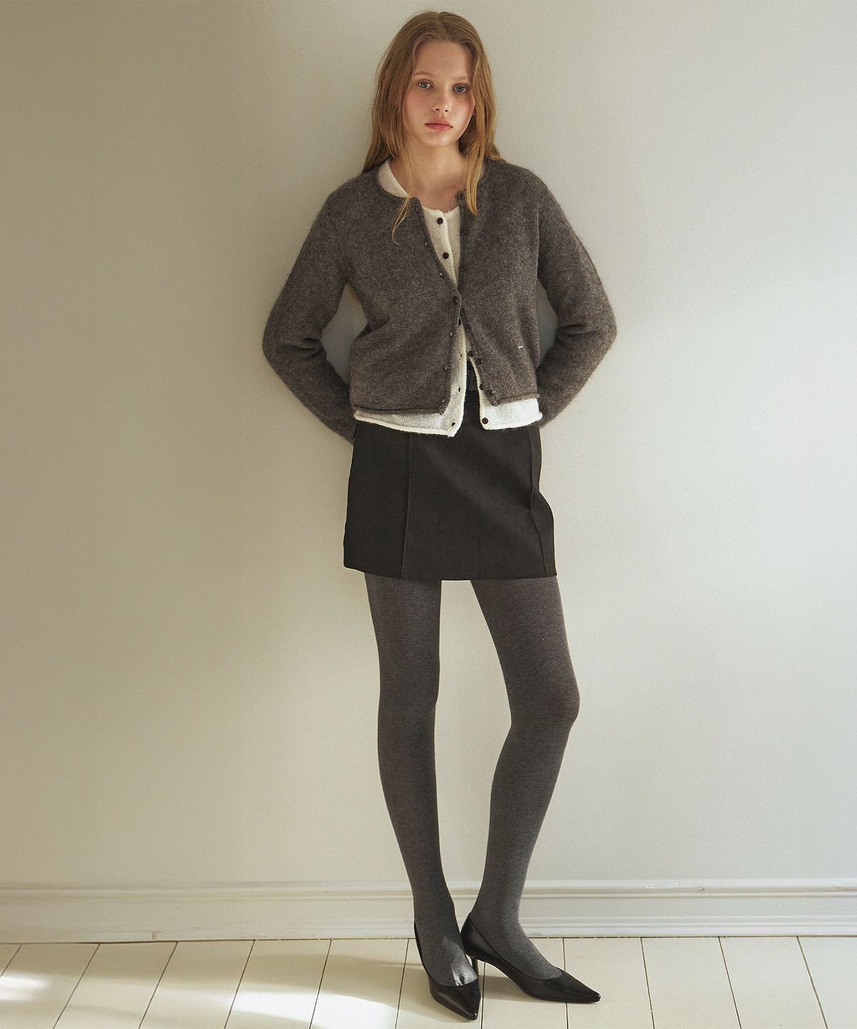 하우스 오브 폰드(HOUSE OF POND) Super Fine Mohair Round Neck Cardigan_Grey
