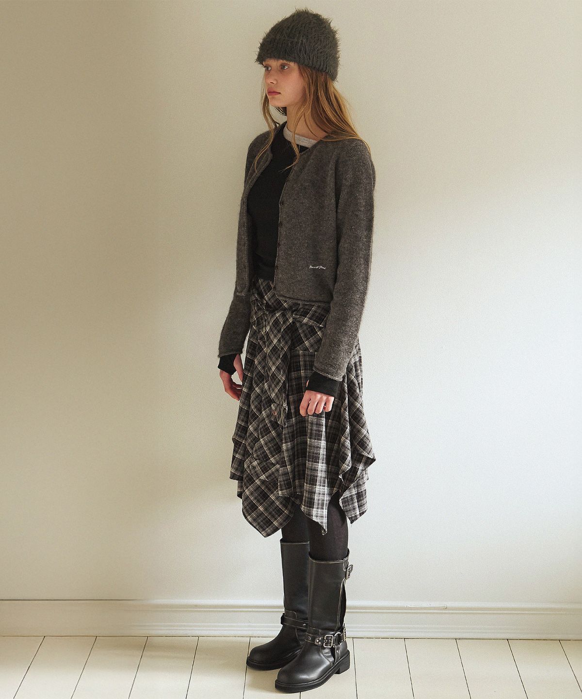 하우스 오브 폰드(HOUSE OF POND) Super Fine Mohair Round Neck Cardigan_Grey