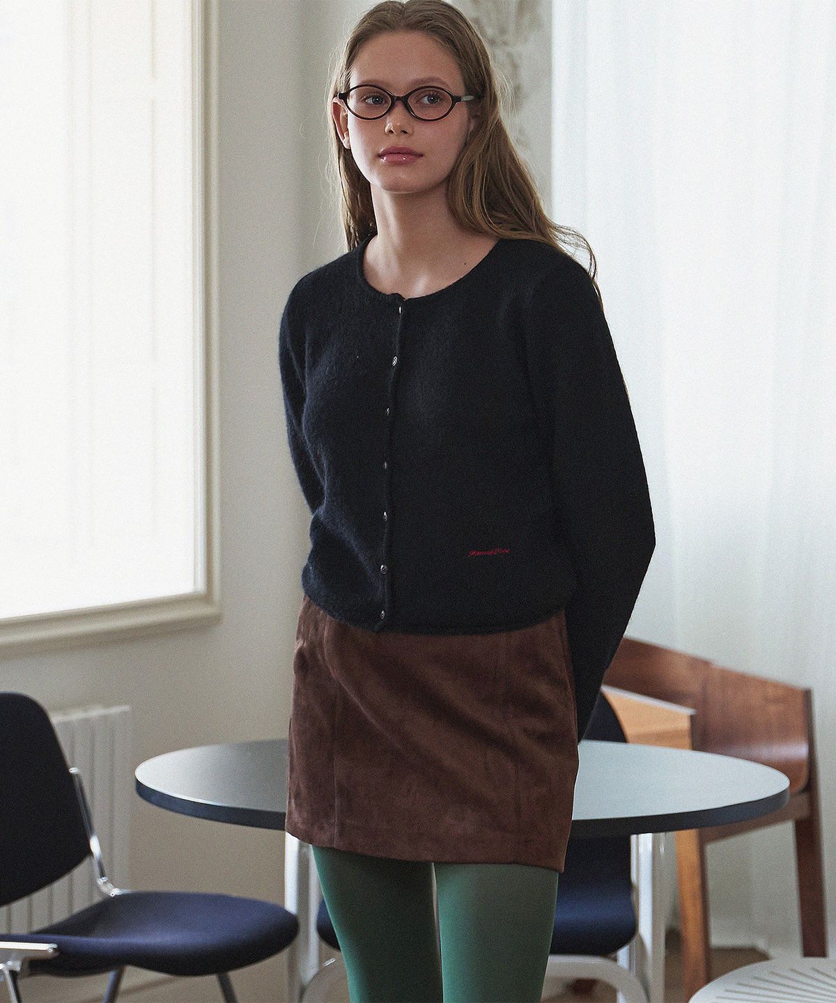 하우스 오브 폰드(HOUSE OF POND) Super Fine Mohair Round Neck Cardigan_Black