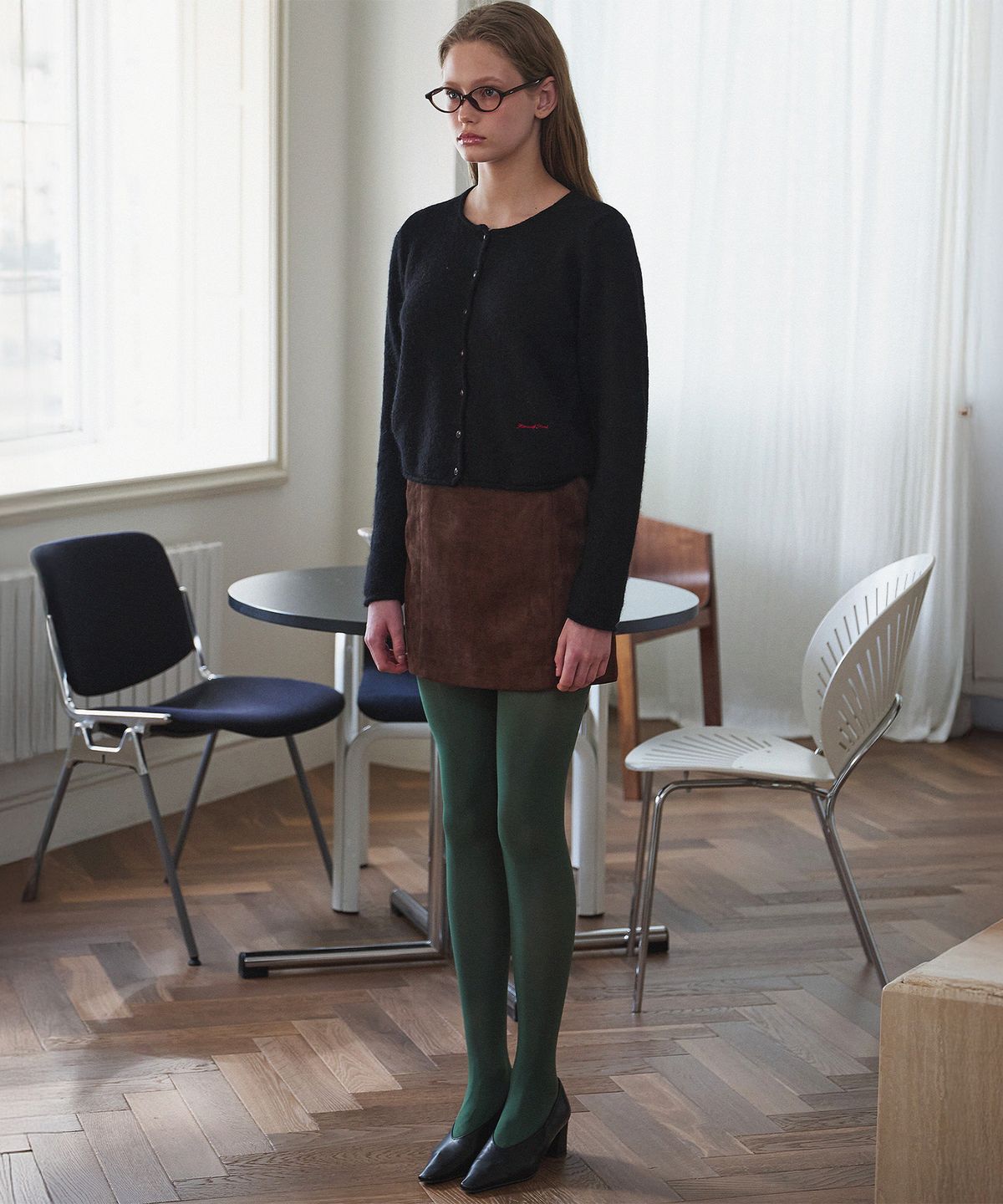 하우스 오브 폰드(HOUSE OF POND) Super Fine Mohair Round Neck Cardigan_Black