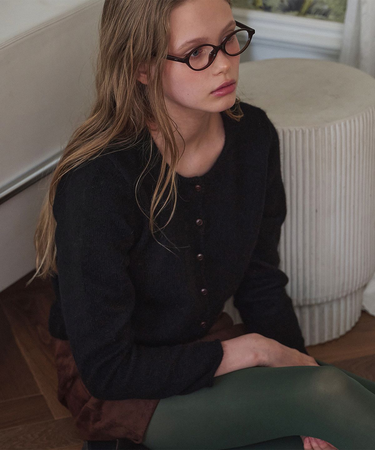 하우스 오브 폰드(HOUSE OF POND) Super Fine Mohair Round Neck Cardigan_Black