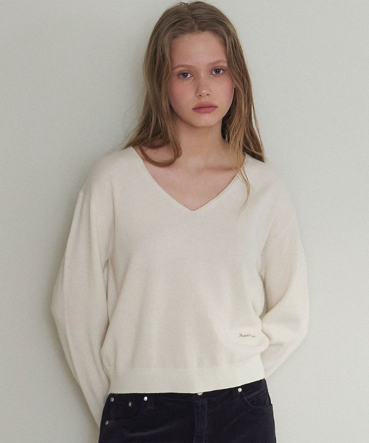 하우스 오브 폰드(HOUSE OF POND) Wool 100 V Neck Loose Fit Pullover_Ivory