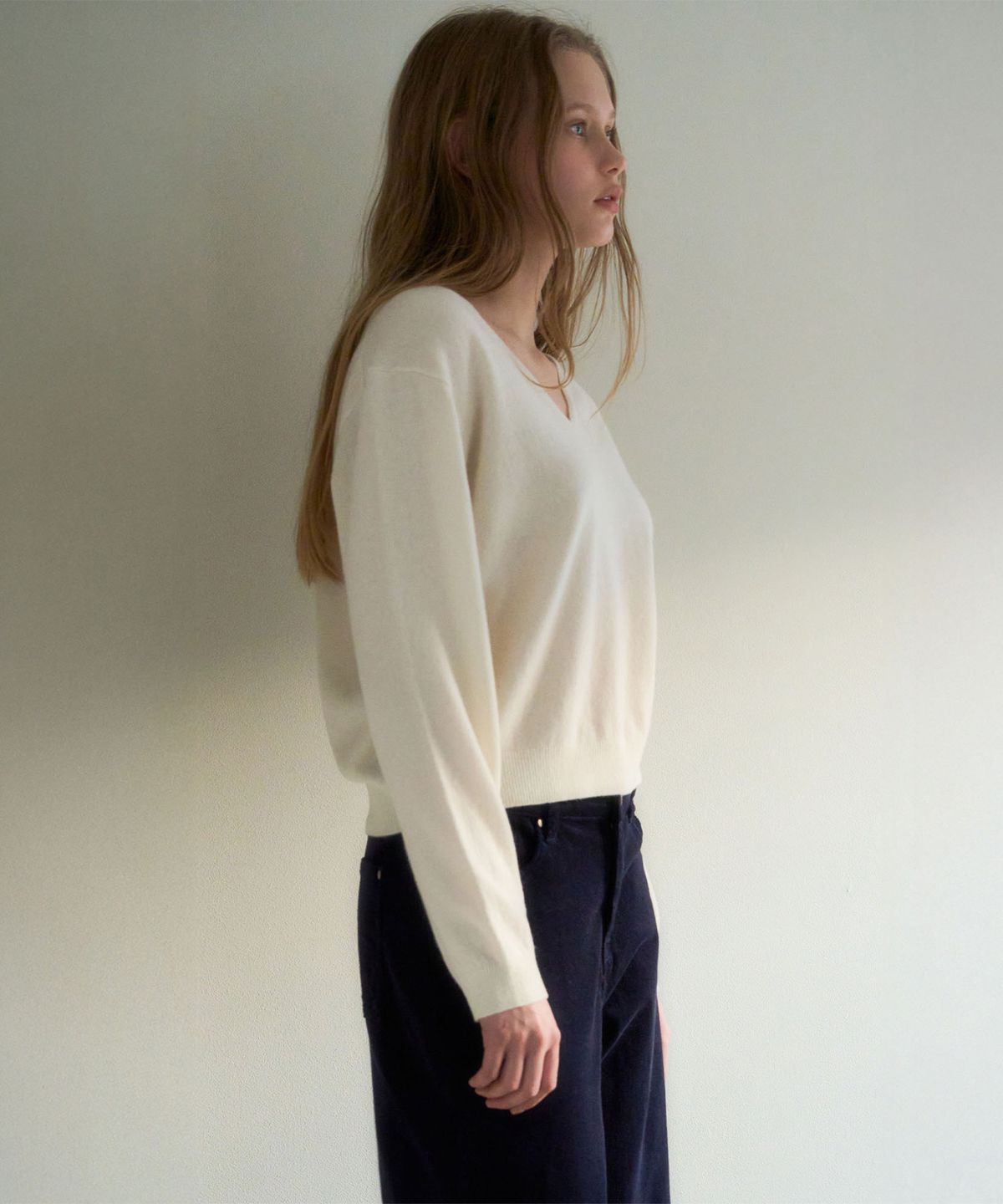 하우스 오브 폰드(HOUSE OF POND) Wool 100 V Neck Loose Fit Pullover_Ivory