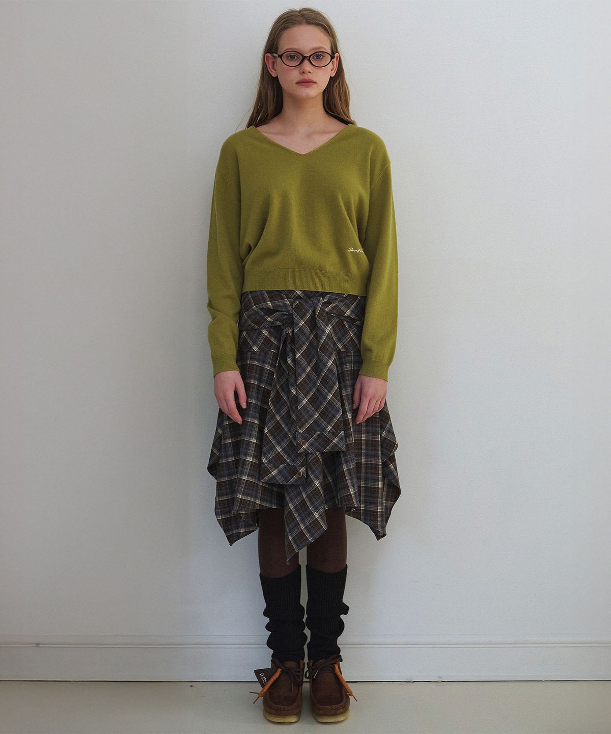 하우스 오브 폰드(HOUSE OF POND) Wool 100 V Neck Loose Fit Pullover_Olive