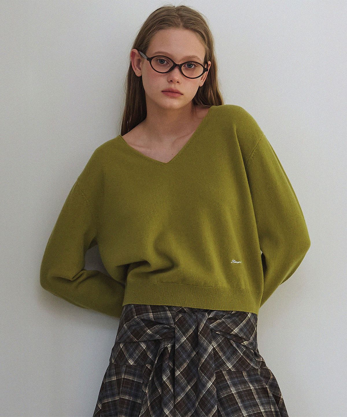 하우스 오브 폰드(HOUSE OF POND) Wool 100 V Neck Loose Fit Pullover_Olive