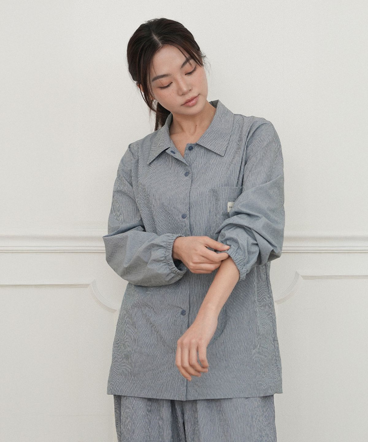 미스틱문(MISTIC MOON) [커플잠옷] 레이지 롱 슬리브 파자마 셔츠 (navy)
