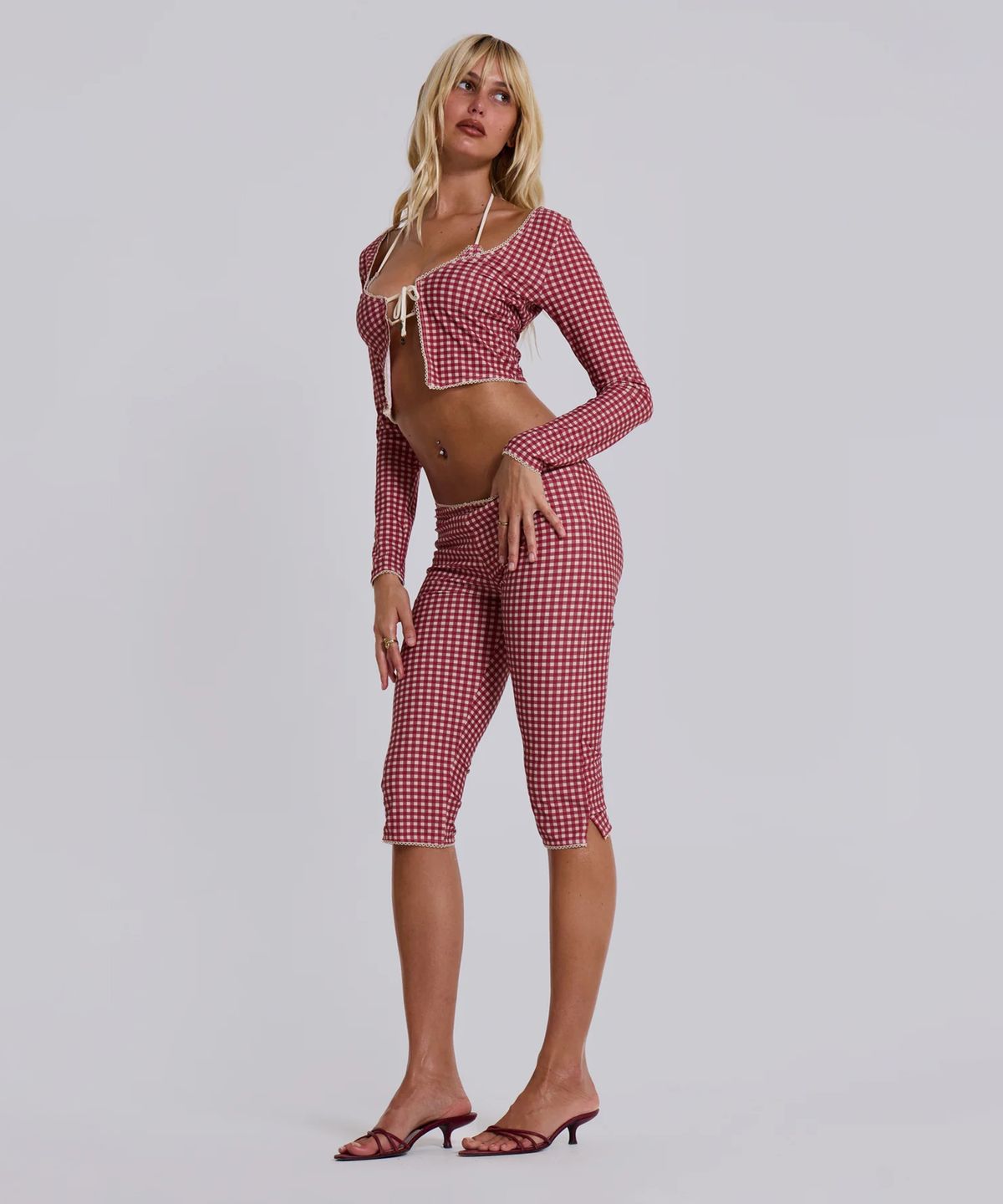 제이디드 런던(JADED LONDON) (W) 비치 카프리 트라우저 레드 깅엄 레드 BEACH CAPRI TROUSERS RED GINGHAM RED