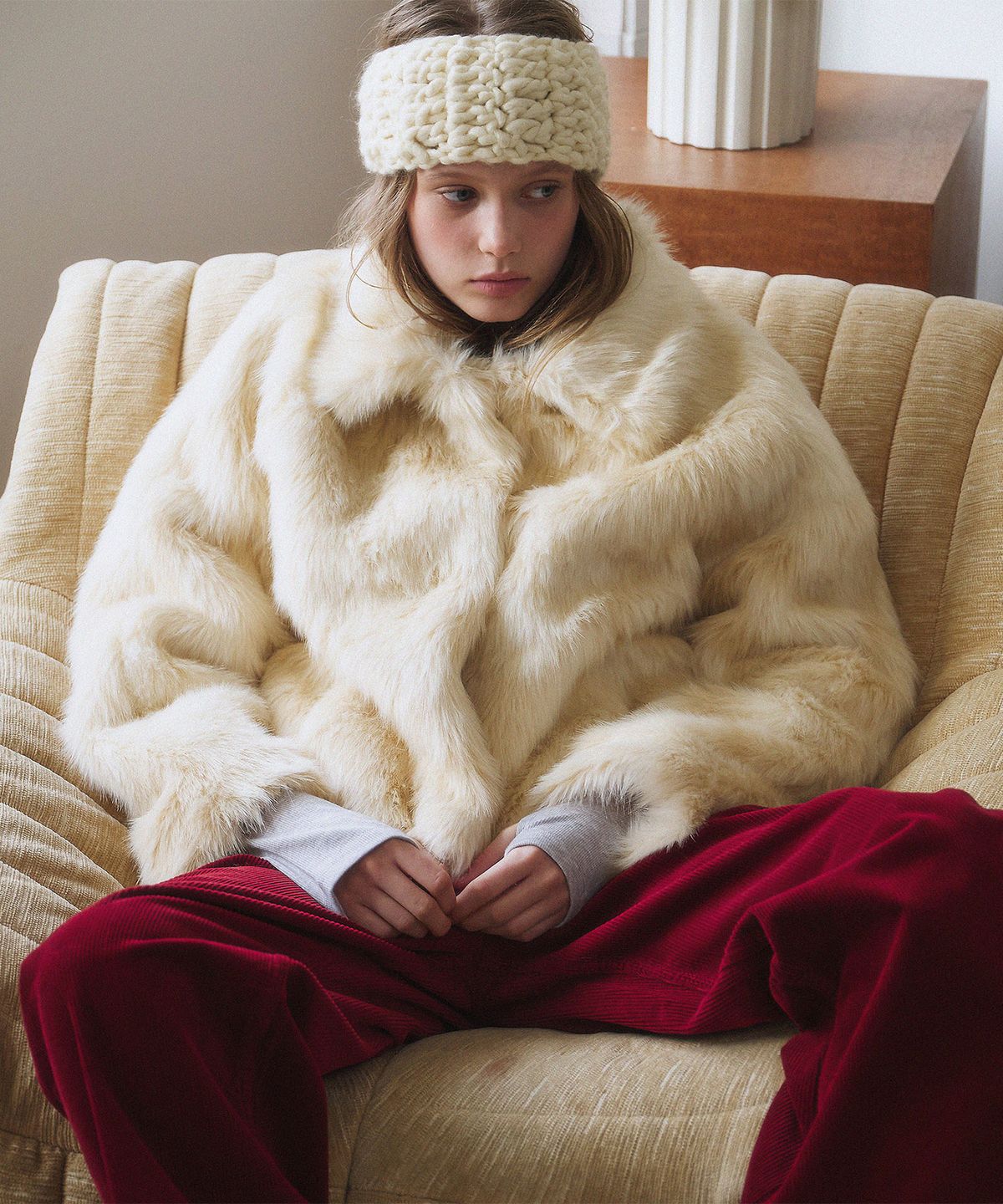 하우스 오브 폰드(HOUSE OF POND) High Neck Heritage Fur Jacket_Ivory