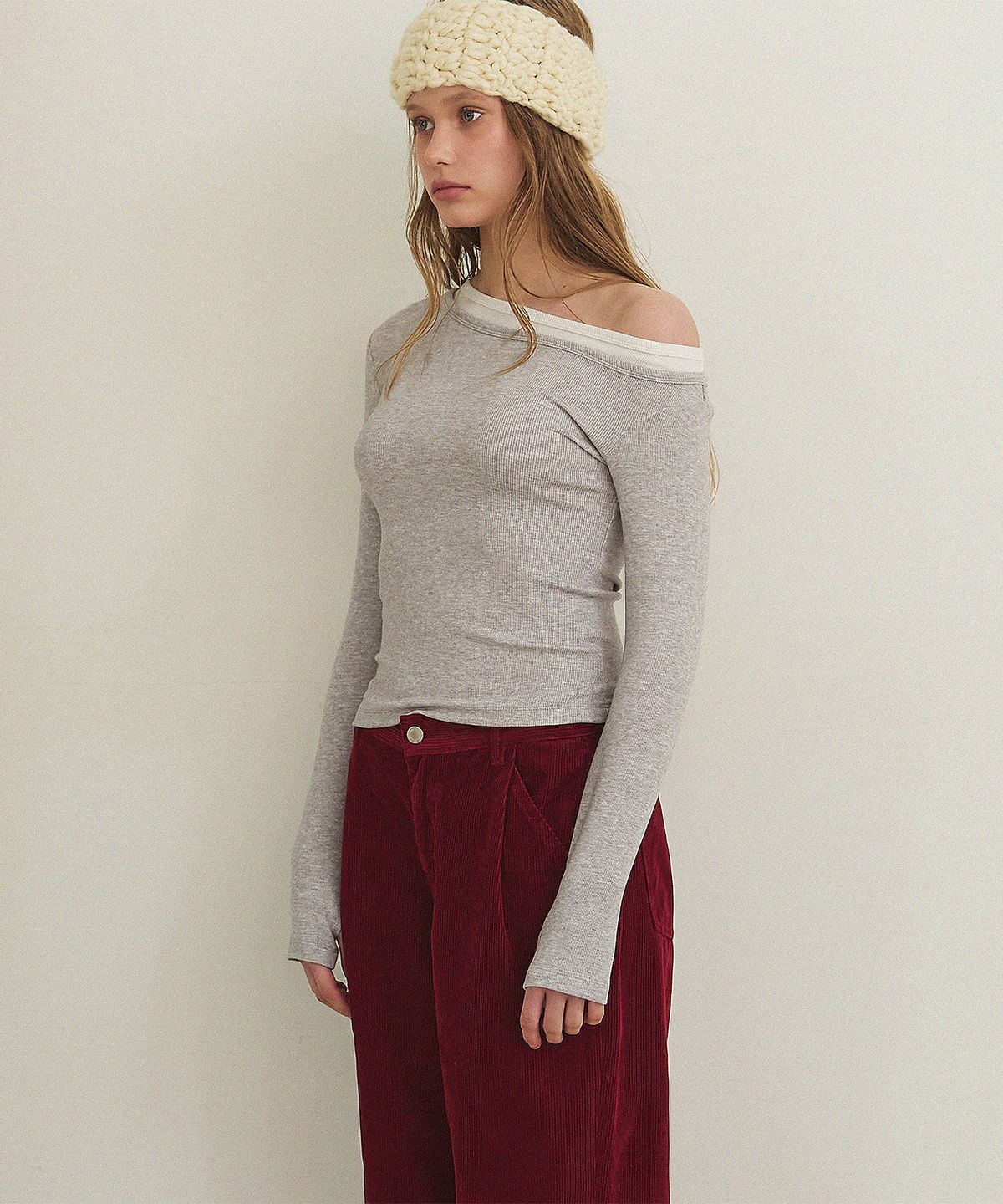 하우스 오브 폰드(HOUSE OF POND) Layered Asymmetric Shoulder T Shirt_Grey
