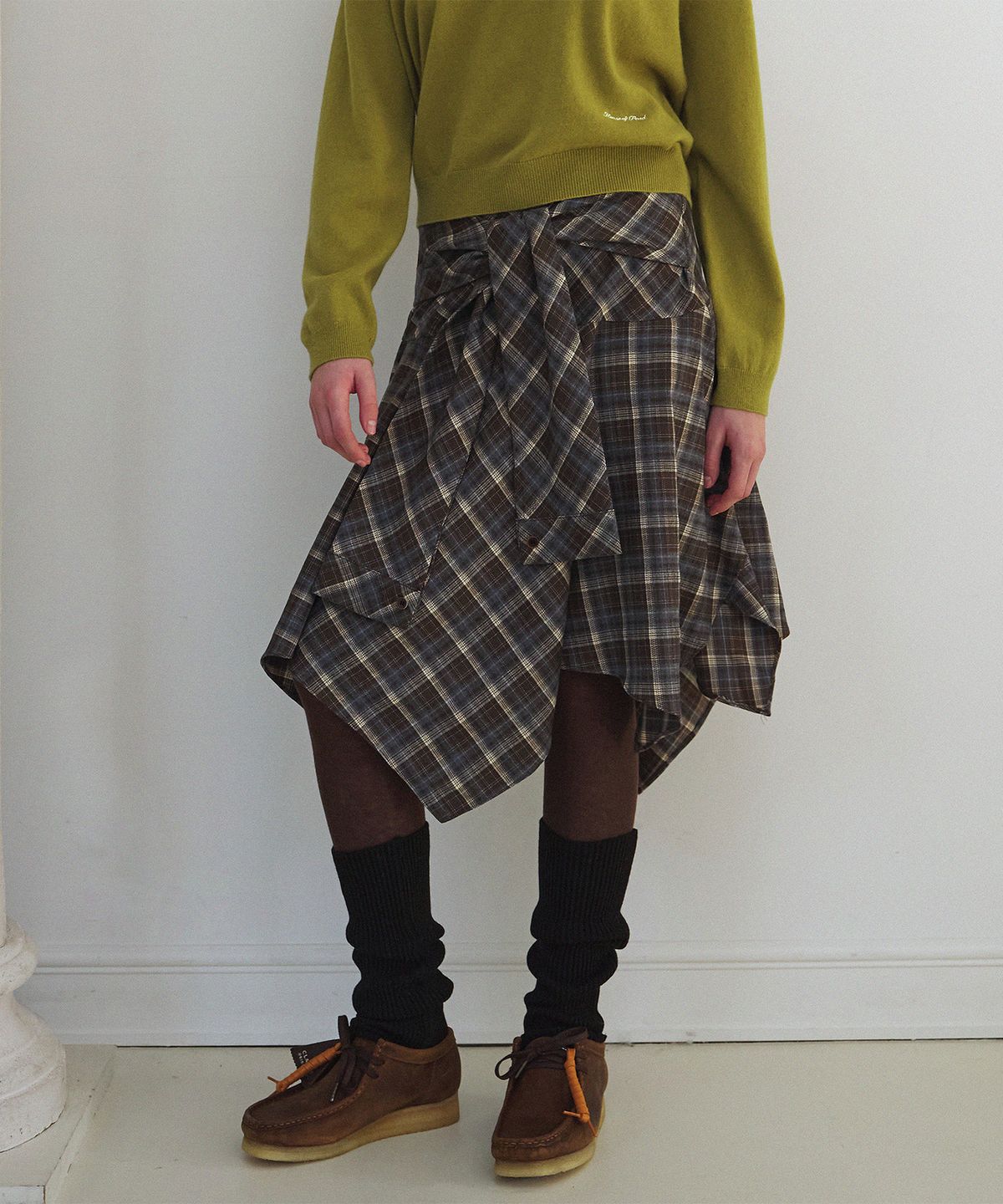 하우스 오브 폰드(HOUSE OF POND) Tartan Flair Knee Length Skirt_Brown