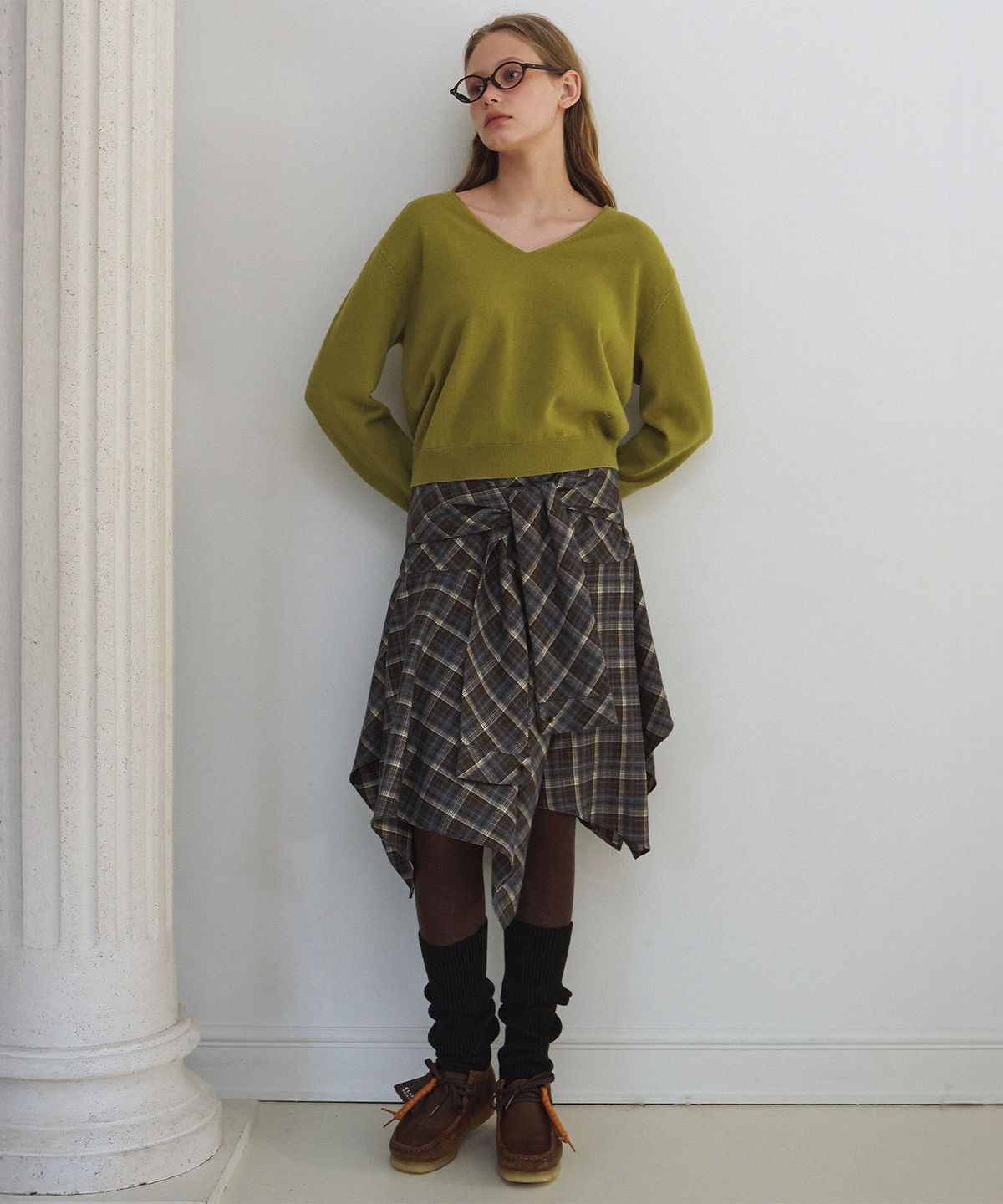 하우스 오브 폰드(HOUSE OF POND) Tartan Flair Knee Length Skirt_Brown