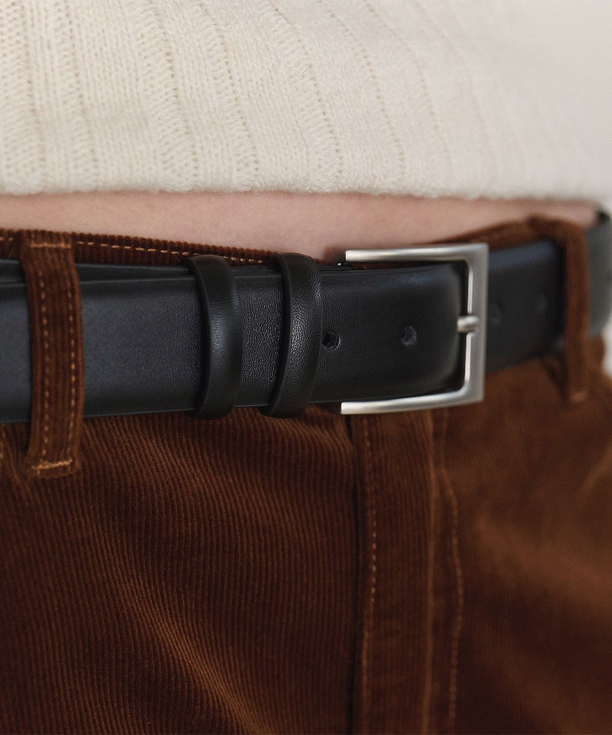 하우스 오브 폰드(HOUSE OF POND) Wide Cow Leather Square Belt_Black