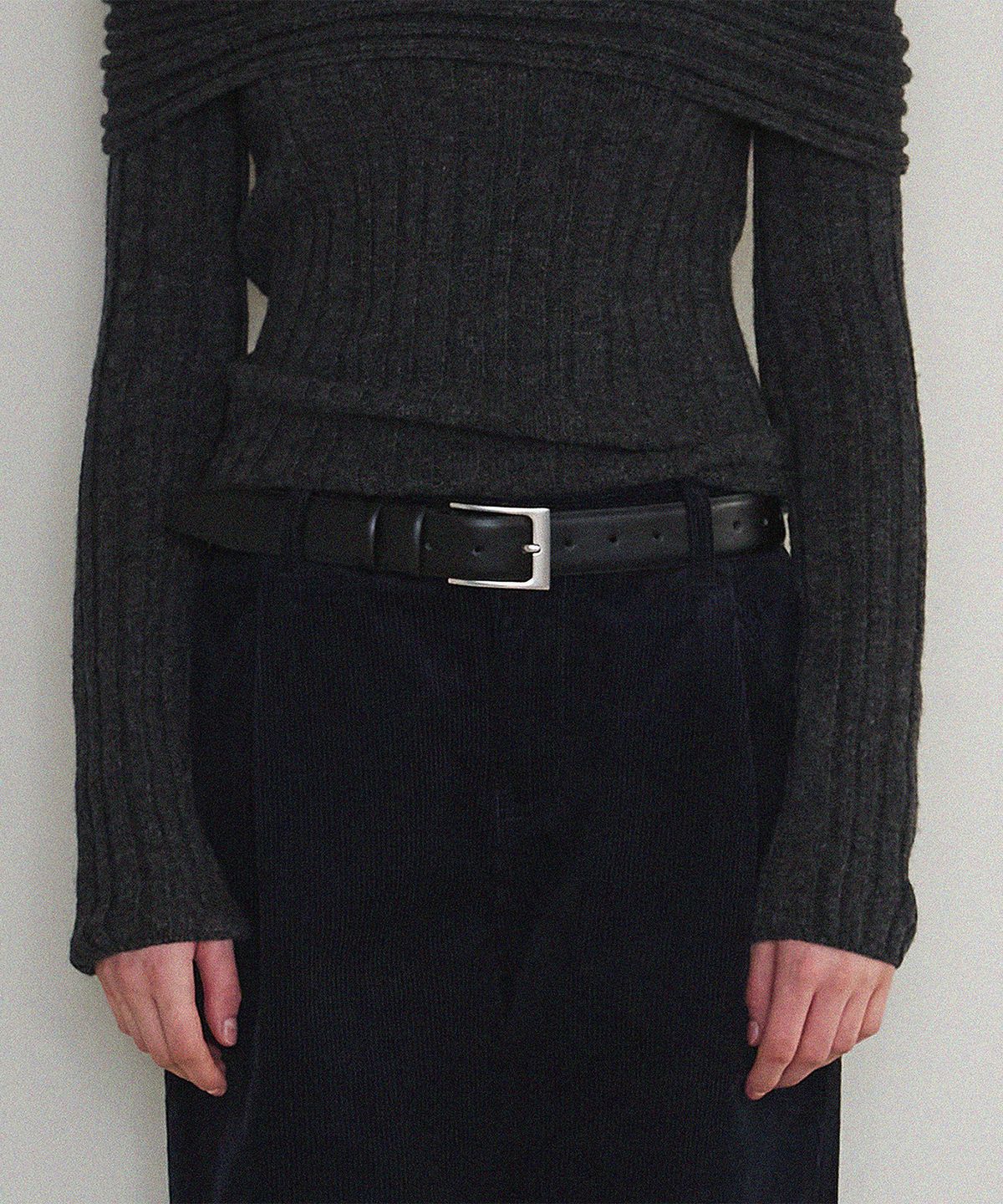 하우스 오브 폰드(HOUSE OF POND) Wide Cow Leather Square Belt_Black