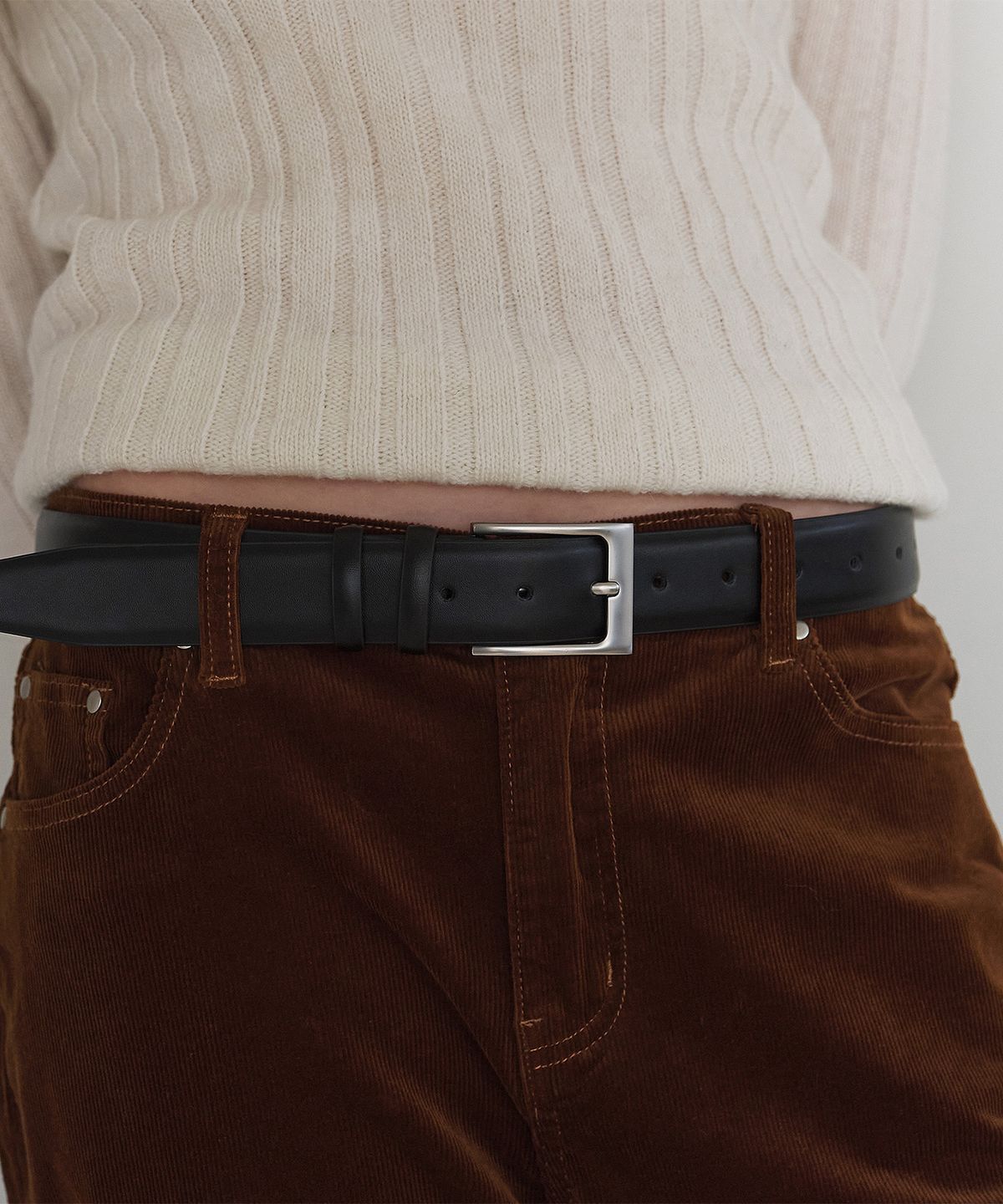 하우스 오브 폰드(HOUSE OF POND) Wide Cow Leather Square Belt_Black