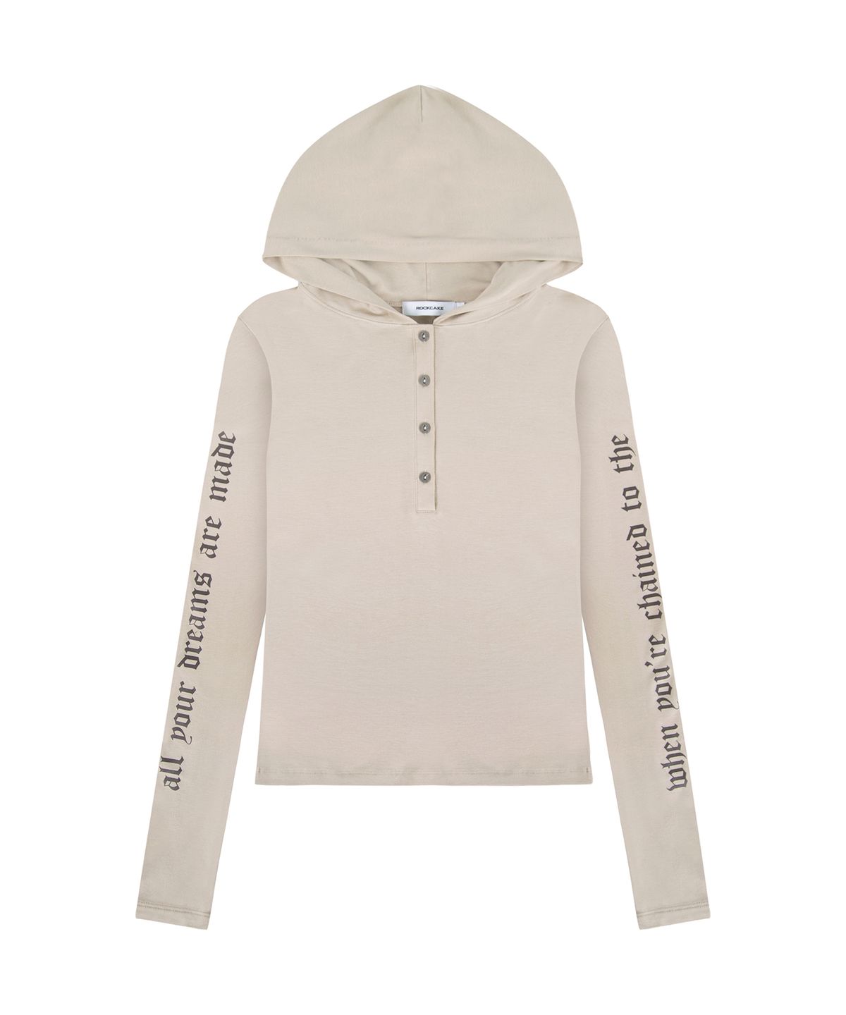 락케이크(ROCKCAKE) Sleeve Lettering Hoodie - Beige