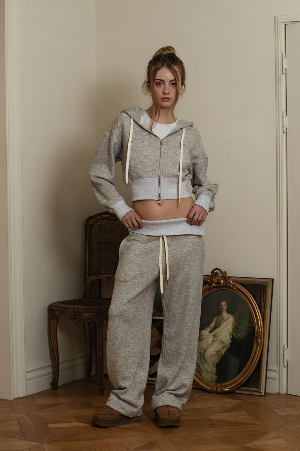 피프트 에일리어스(FIFTHALIAS) Bokashi cozy hood zip-up White melange