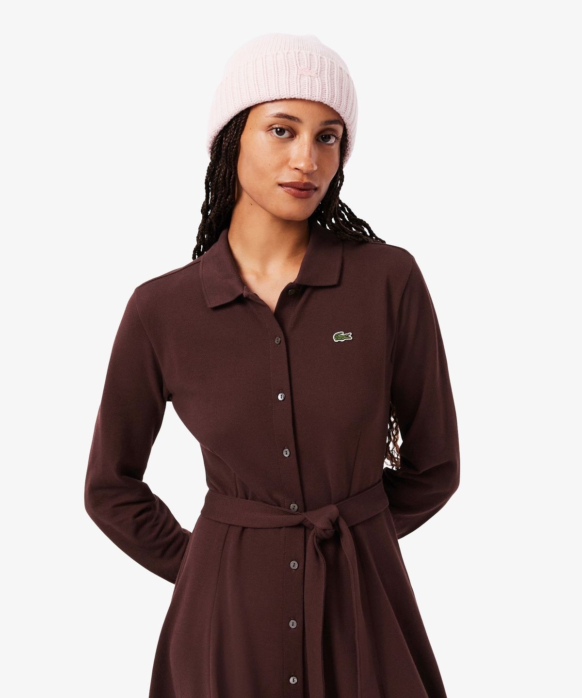 라코스테(LACOSTE) 여성 핏앤플레어 벨티드 폴로 드레스 EF5299-55N CAT