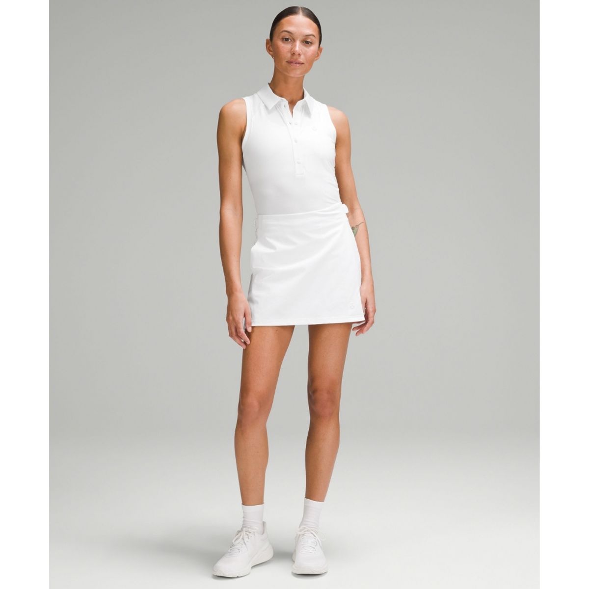 룰루레몬(LULULEMON) 퀵 드라이 슬리브리스 폴로 셔츠 *스트레이트 헴  WHT