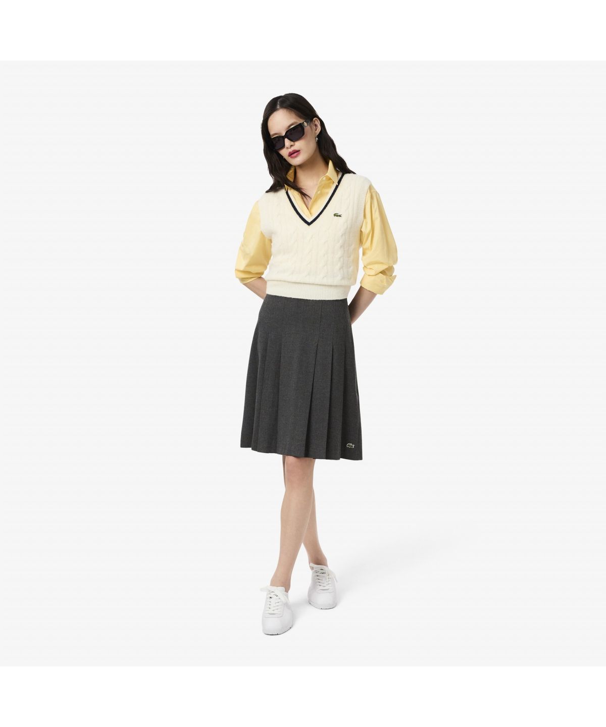 라코스테(LACOSTE) 여성 플란넬 플리츠 미디스커트 JF5358-55N 050