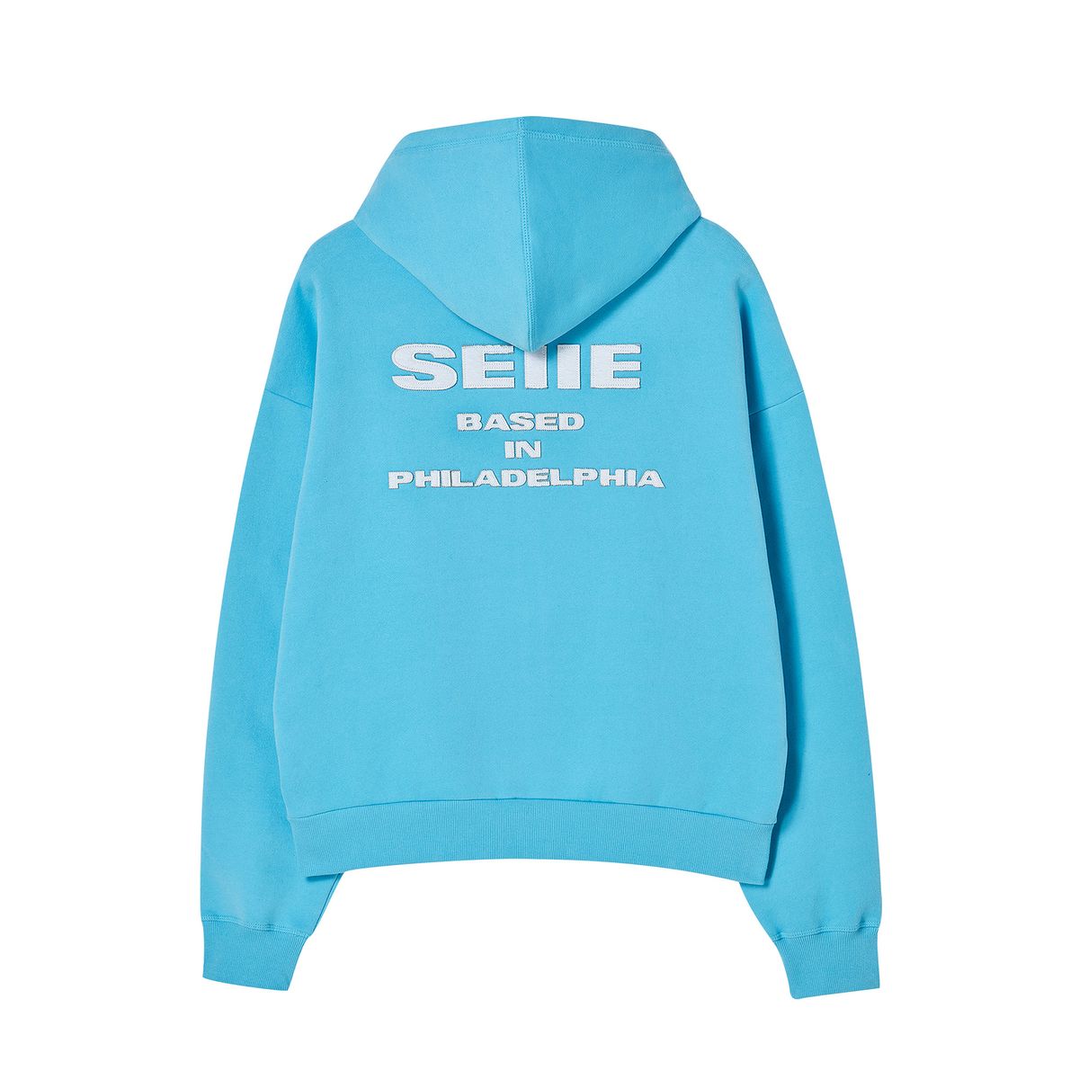 세이에(SEIIE) 네온 아플리케 허그 후드집업 Sky Blue