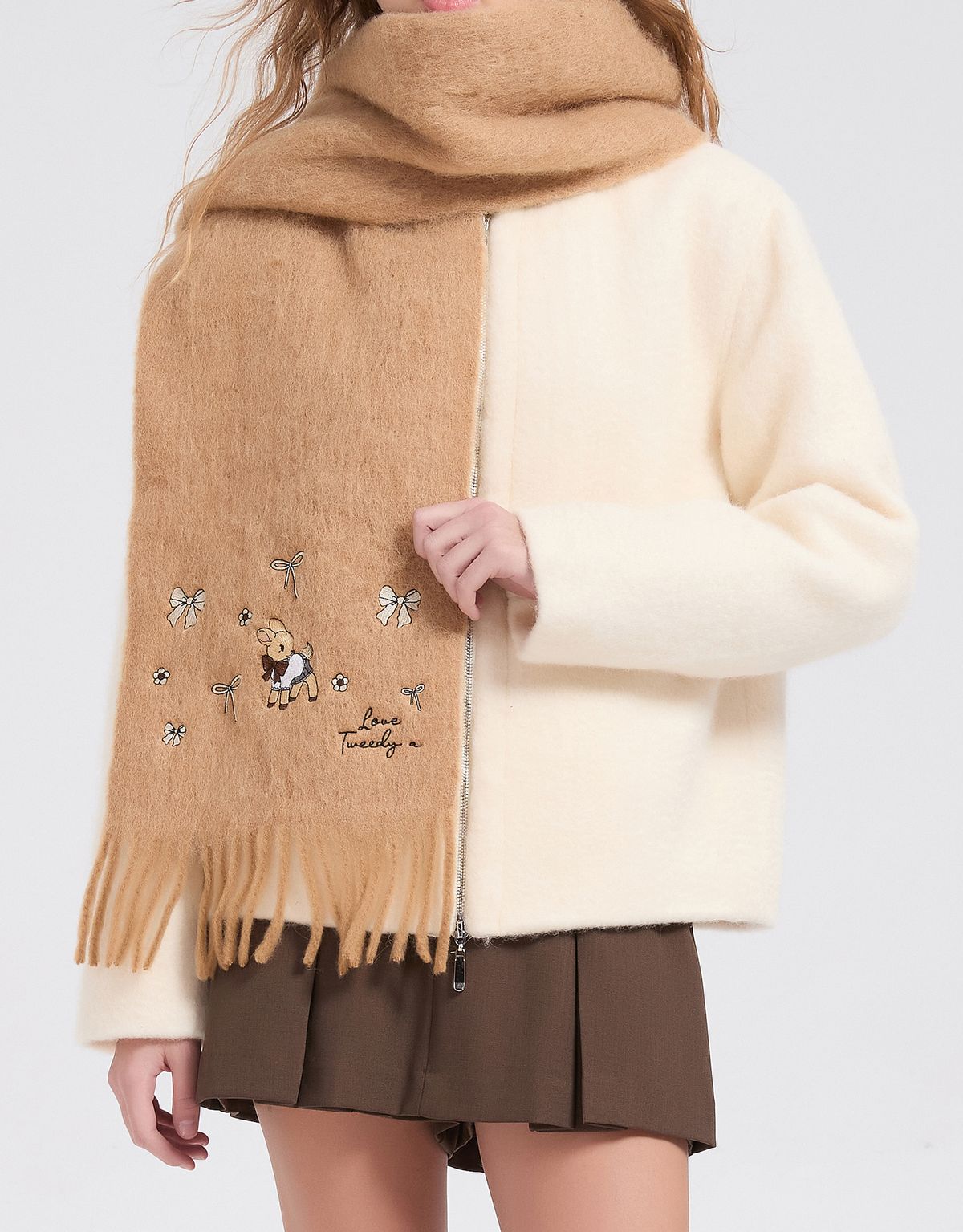 트위디아(TWEEDY-A) Dia Love Ribbon Muffler Camel