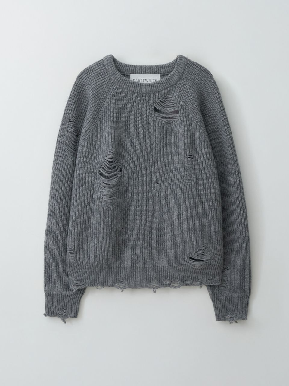 MUSINSA | DUSTYWHITE GREY LOOSE FIT DESTROYED WOOL KNIT SWEATER