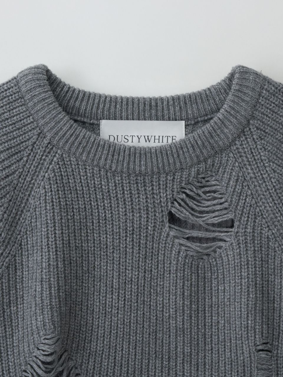 MUSINSA | DUSTYWHITE GREY LOOSE FIT DESTROYED WOOL KNIT SWEATER
