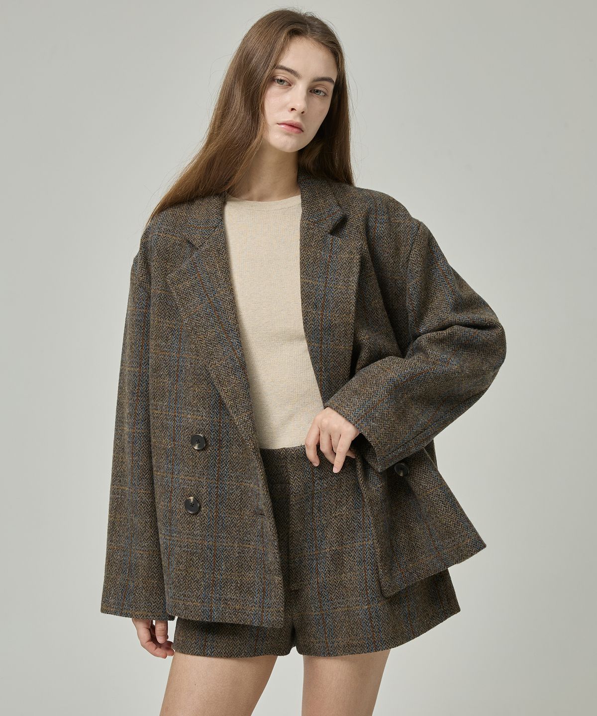 라피네아뜰리에(RAFFINE ATELIER) 모던 체크 오버사이즈 자켓