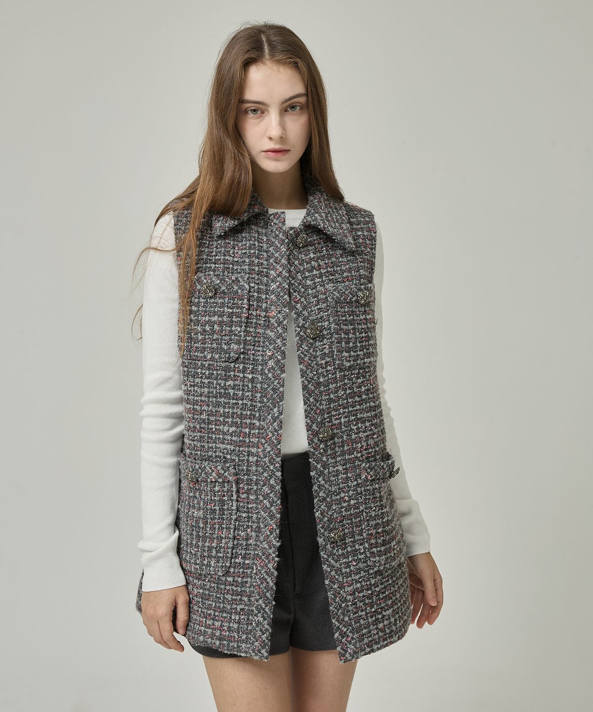 라피네아뜰리에(RAFFINE ATELIER) 트위드 포켓 디테일 베스트