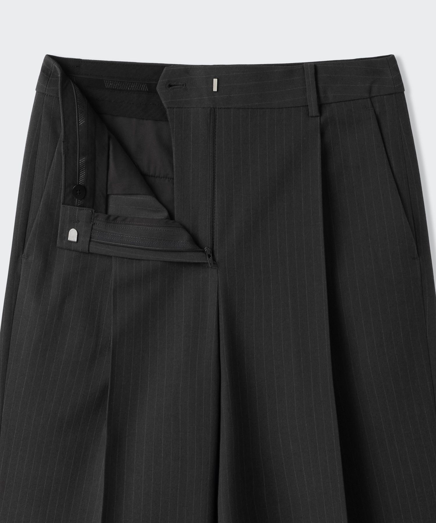 Women's Pinstripe Deep Tuck Wide Slacks - Gray thumbnail 4