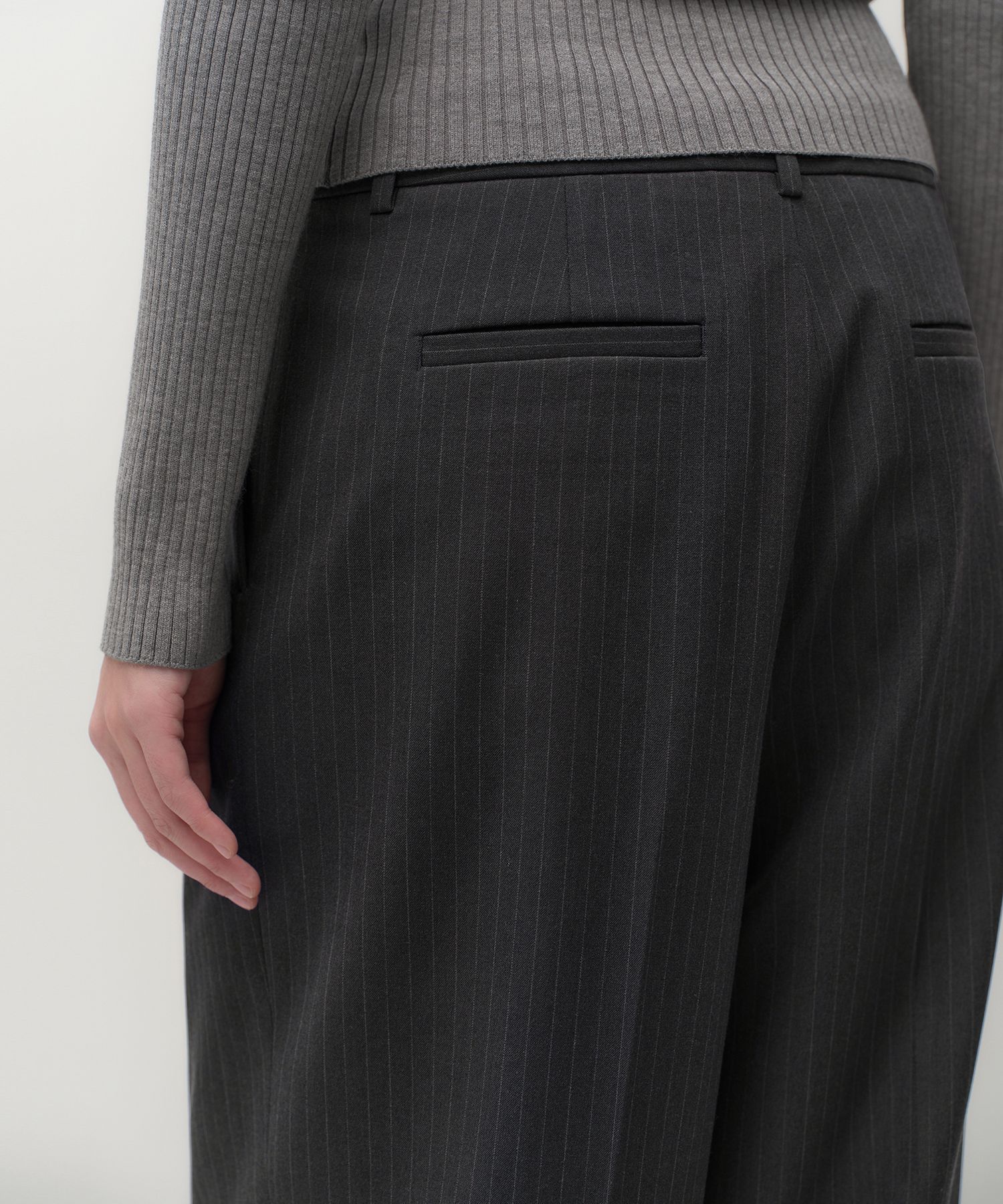 Women's Pinstripe Deep Tuck Wide Slacks - Gray thumbnail 6
