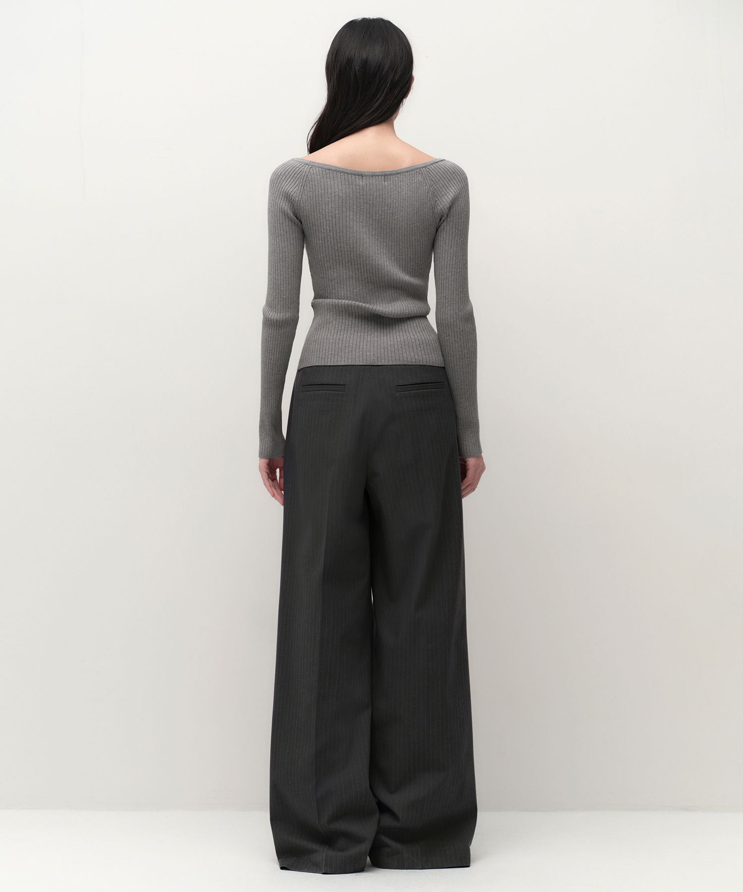 Women's Pinstripe Deep Tuck Wide Slacks - Gray thumbnail 3