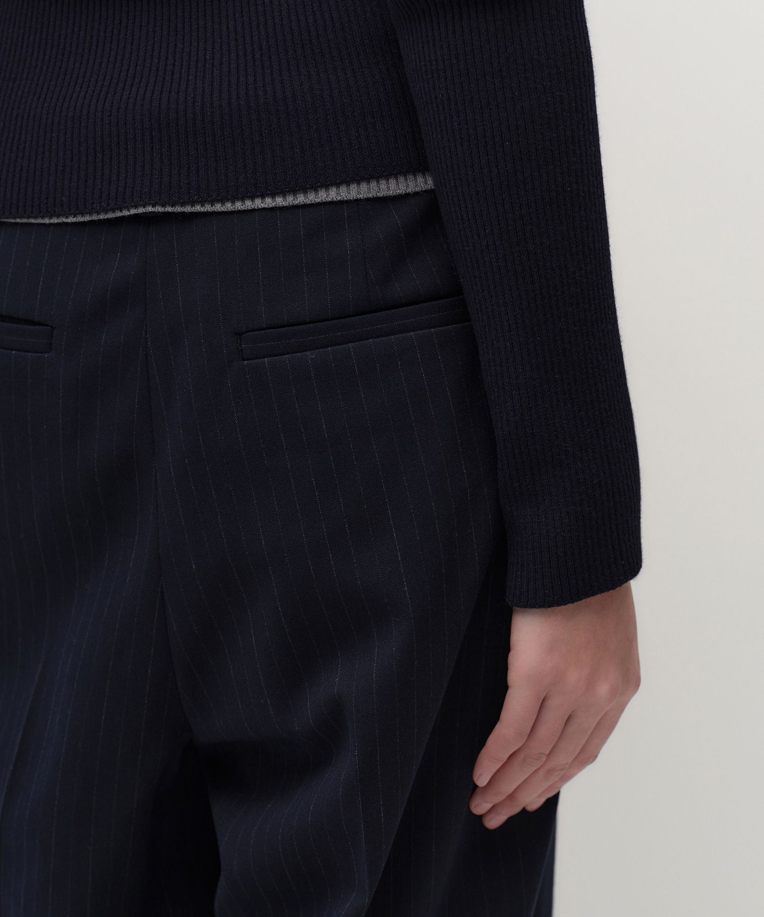 Womens Pinstripe Deep Tuck Wide Slacks - Navy thumbnail 6