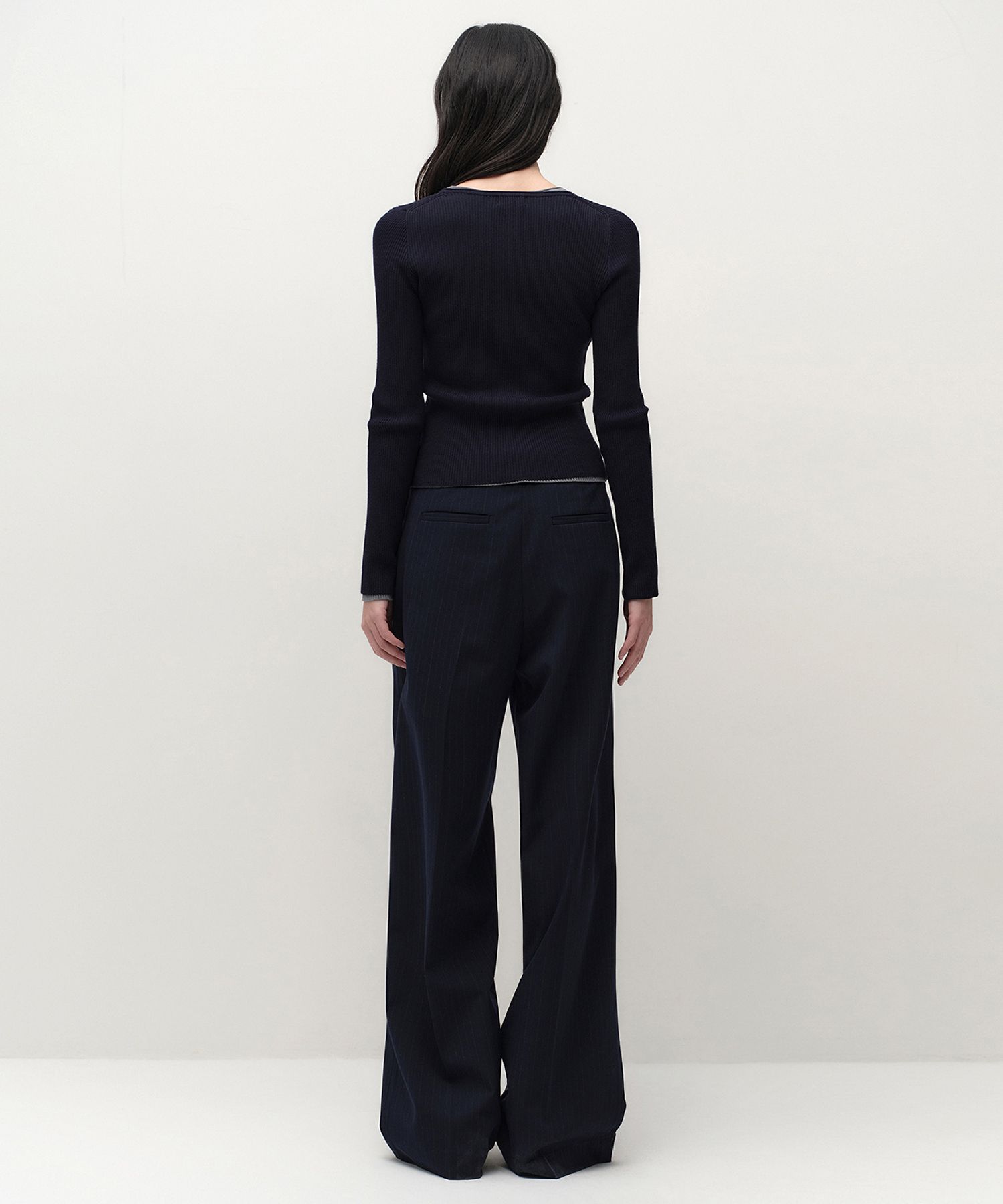 Womens Pinstripe Deep Tuck Wide Slacks - Navy thumbnail 3