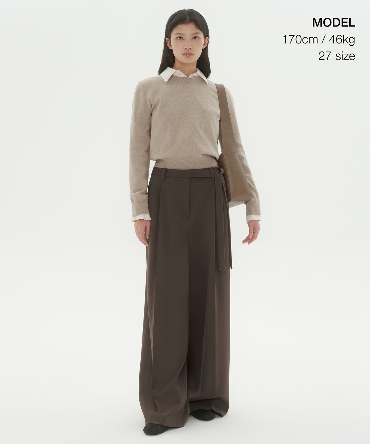 무신사 스탠다드 우먼(MUSINSA STANDARD WOMAN) 우먼즈 웨이스트 스트랩 딥 턱 와이드 슬랙스 [카키 브라운]