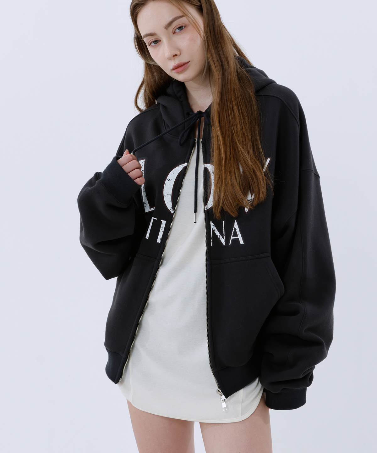 러벤티나(LOVENTINA) LT 러프 후드집업_차콜
