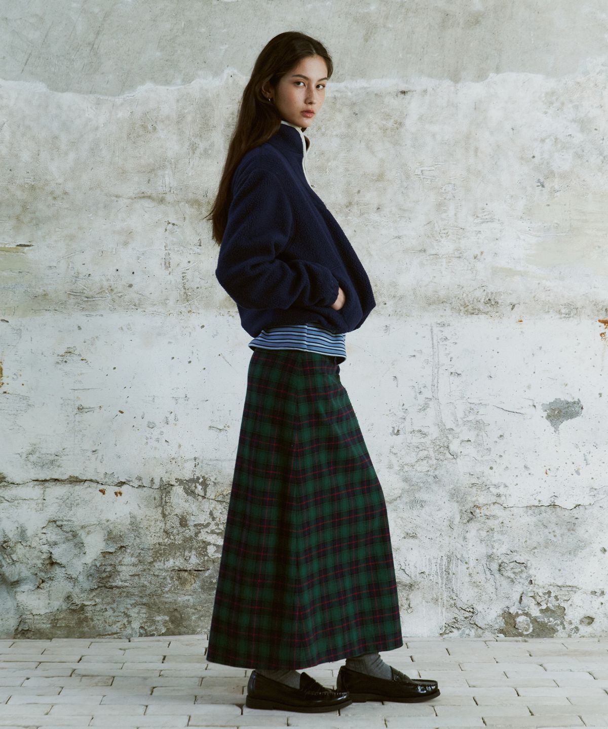 프리터(FRITUR) Tartan Check Maxi Skirt Green_F254SK01