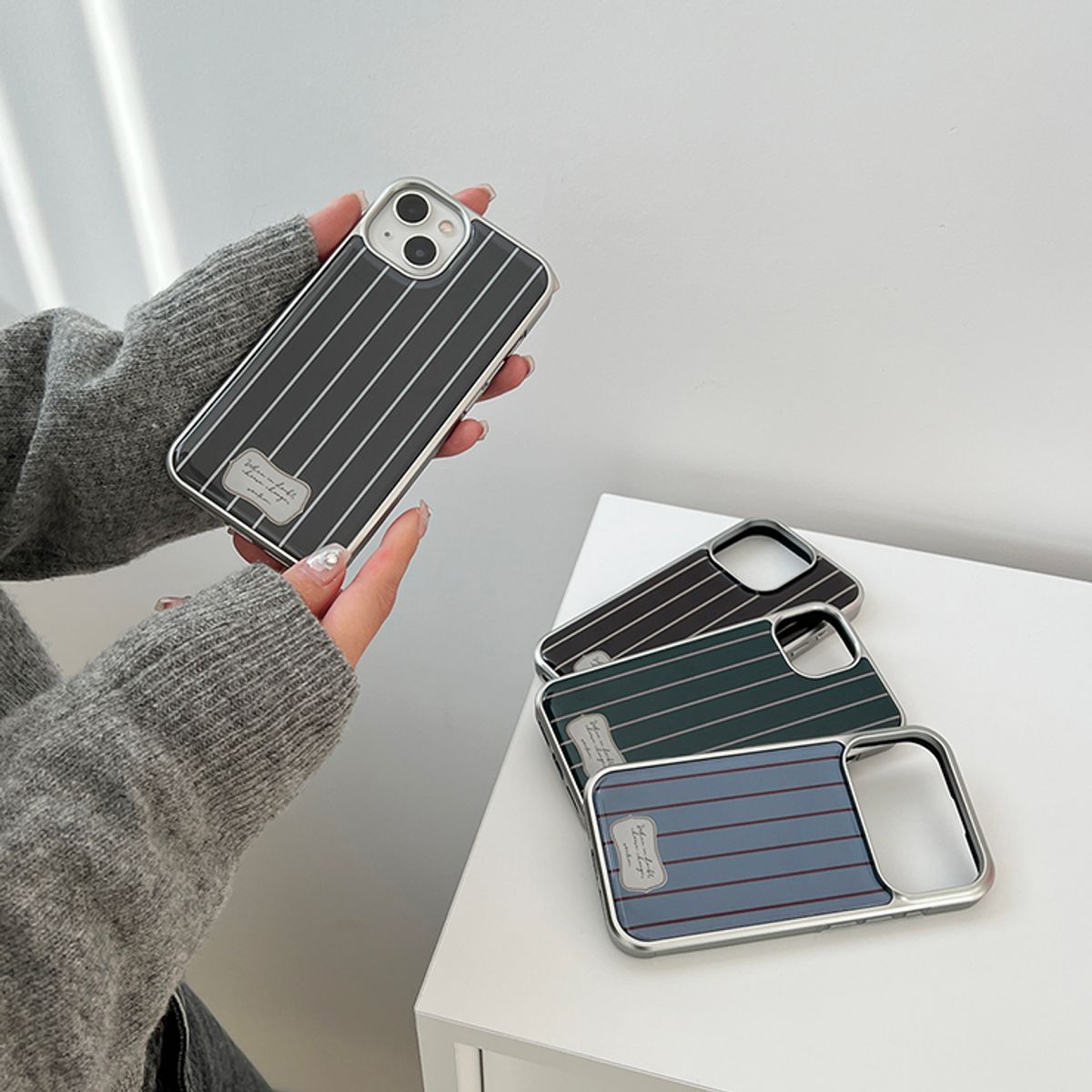 소유템(SOUTEM) Pajama Stripe Phone Case_​​Silver epoxy