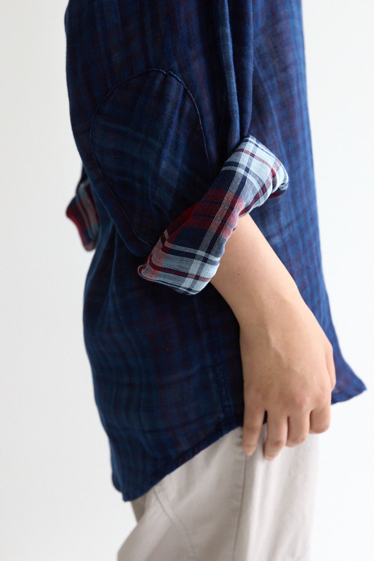 해칭룸(HATCHINGROOM) Archive Shirt V2 Shadow Check Linen Blue