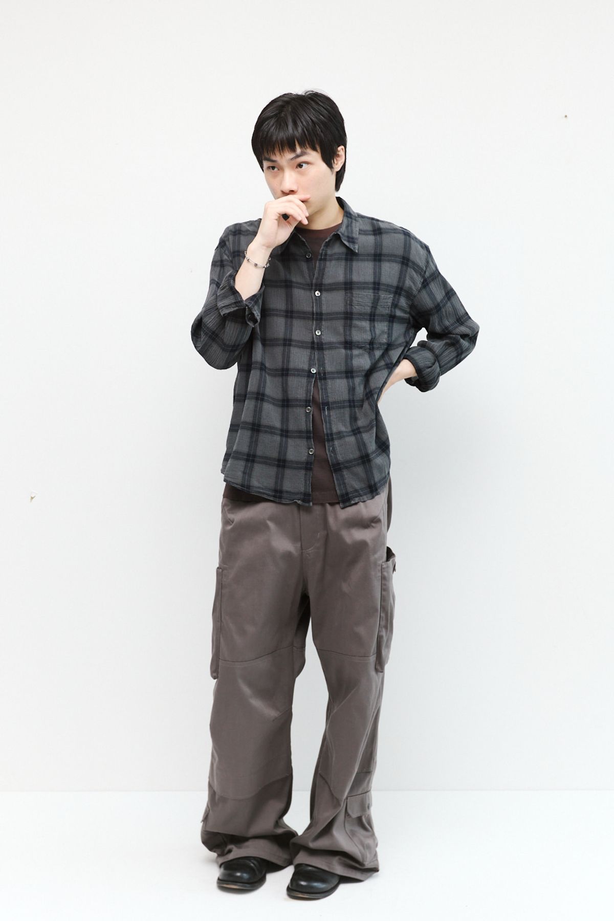 해칭룸(HATCHINGROOM) Classic Shirt Over Dyed Check Charcoal