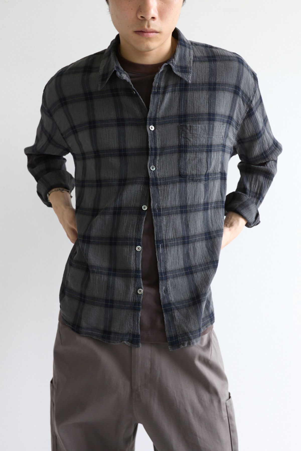 해칭룸(HATCHINGROOM) Classic Shirt Over Dyed Check Charcoal