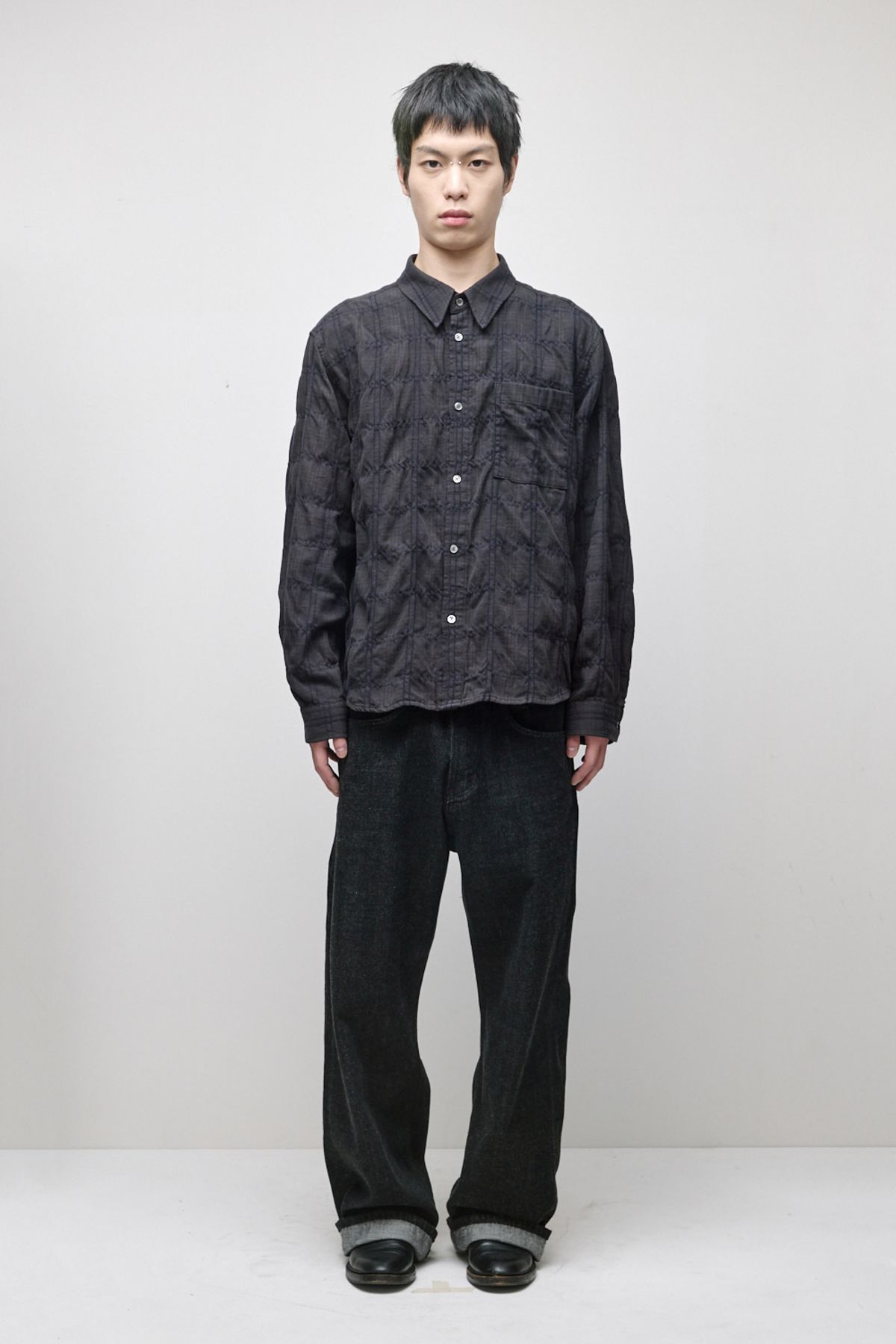 해칭룸(HATCHINGROOM) Museum Shirt Shirring Check Dark Brown