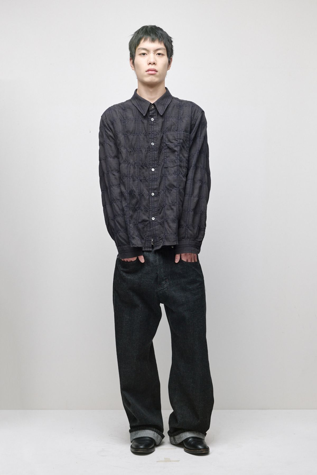 해칭룸(HATCHINGROOM) Museum Shirt Shirring Check Dark Brown