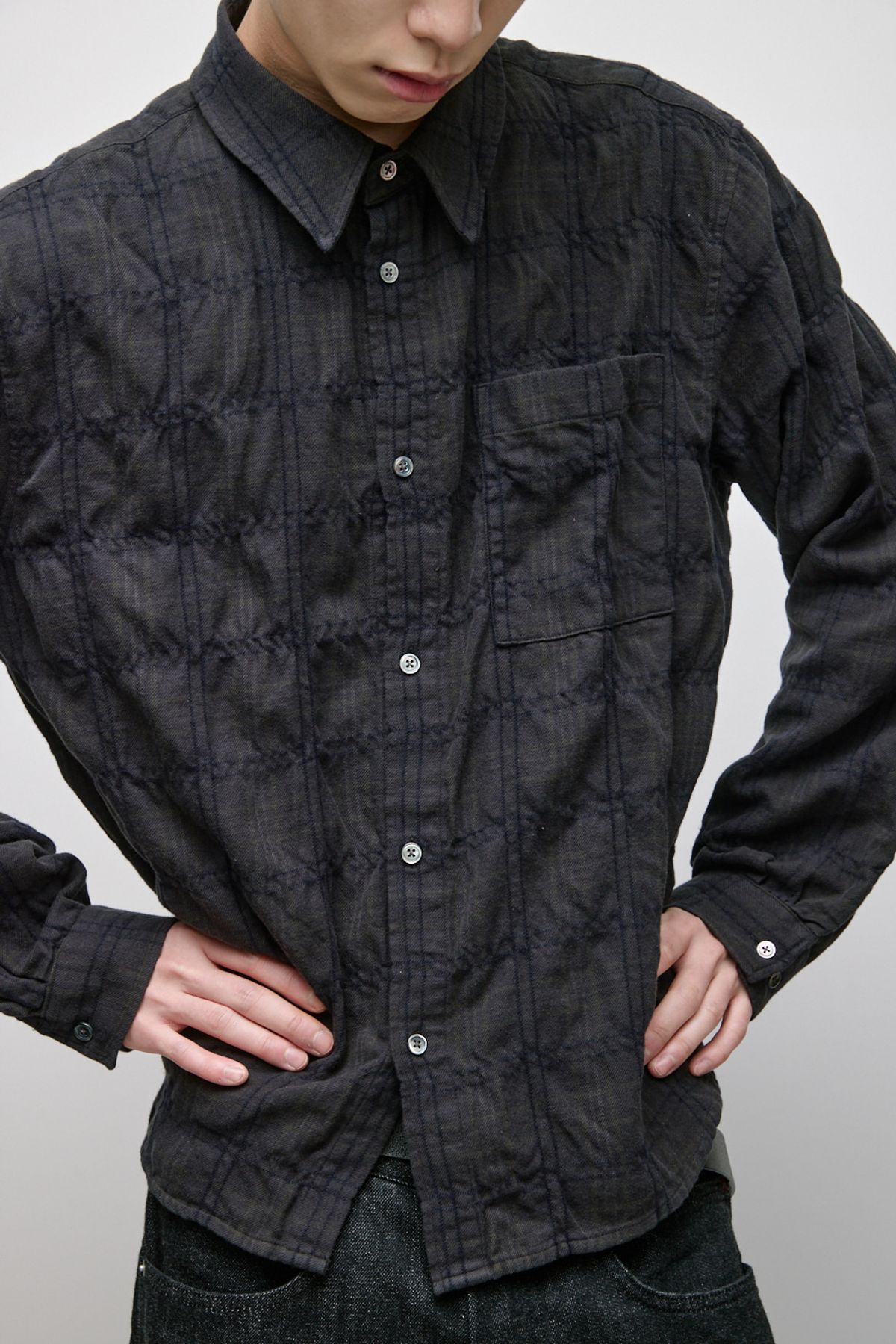 해칭룸(HATCHINGROOM) Museum Shirt Shirring Check Dark Brown