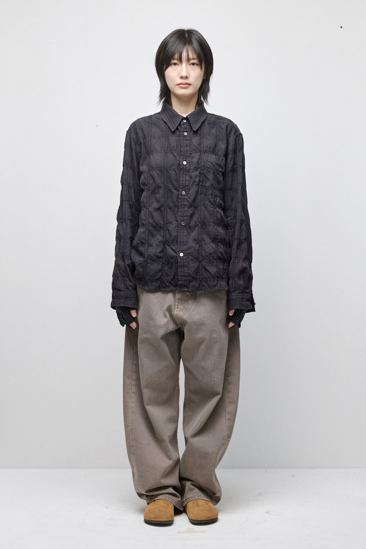 해칭룸(HATCHINGROOM) Museum Shirt Shirring Check Dark Brown