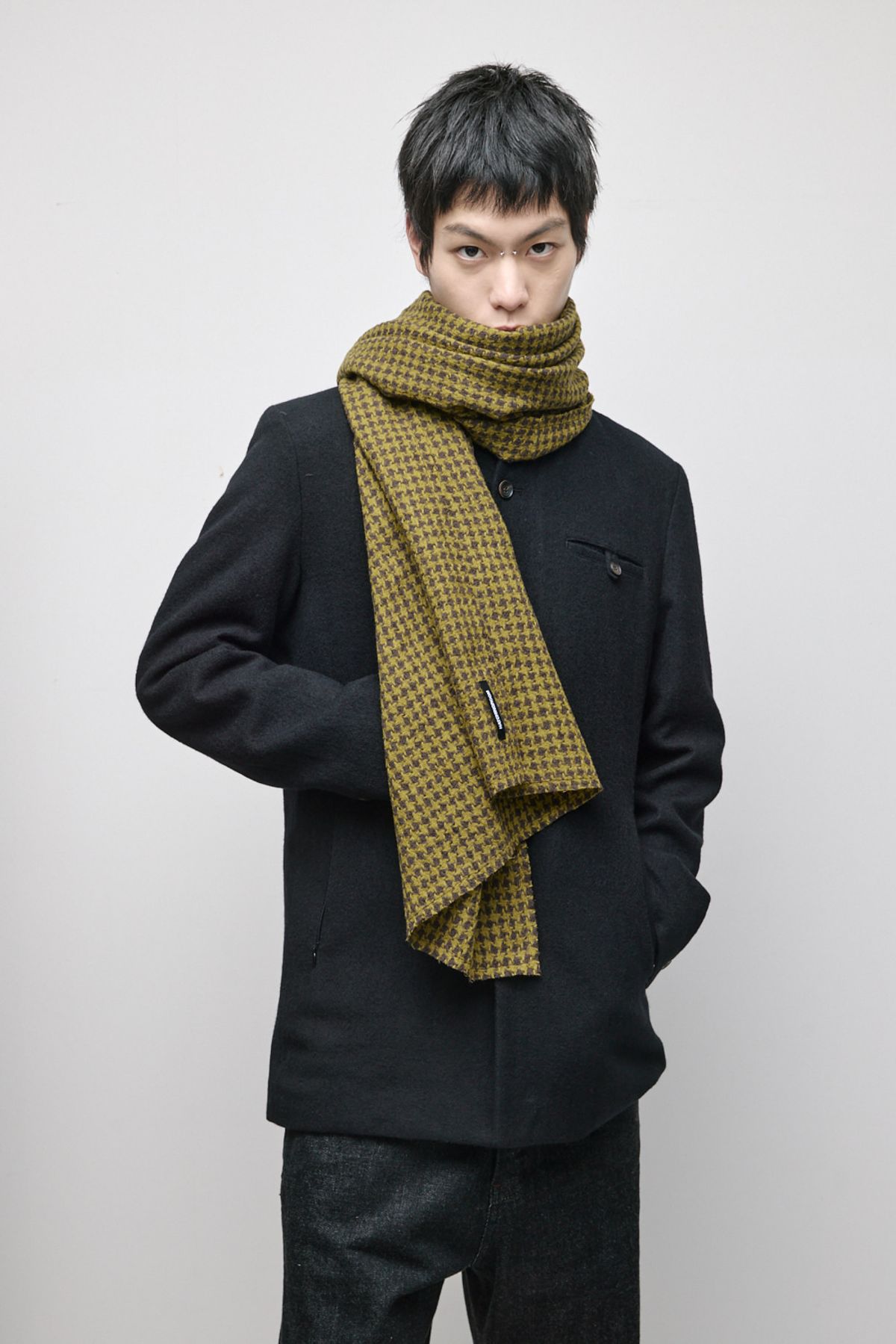 해칭룸(HATCHINGROOM) Houndstooth Check Wool Muffler Green